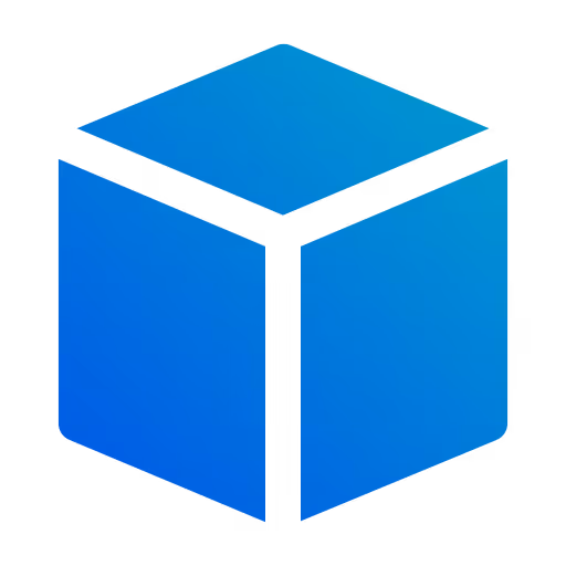 Blue 3D cube with visible top, left, and right faces on black background.