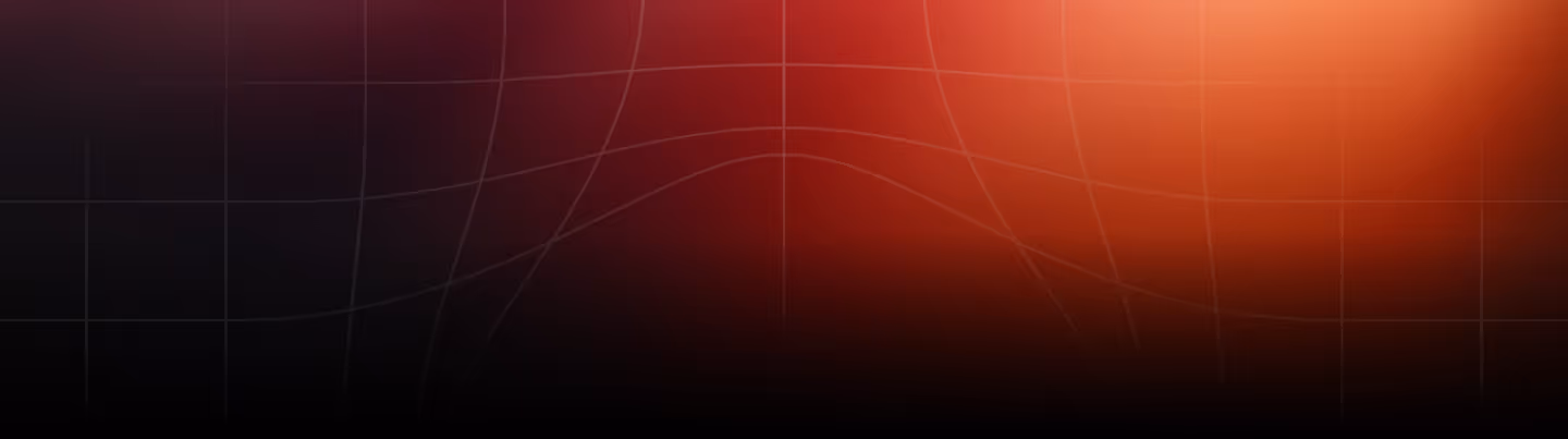 Abstract dark gradient background with red-orange glow and thin grid lines overlay.
