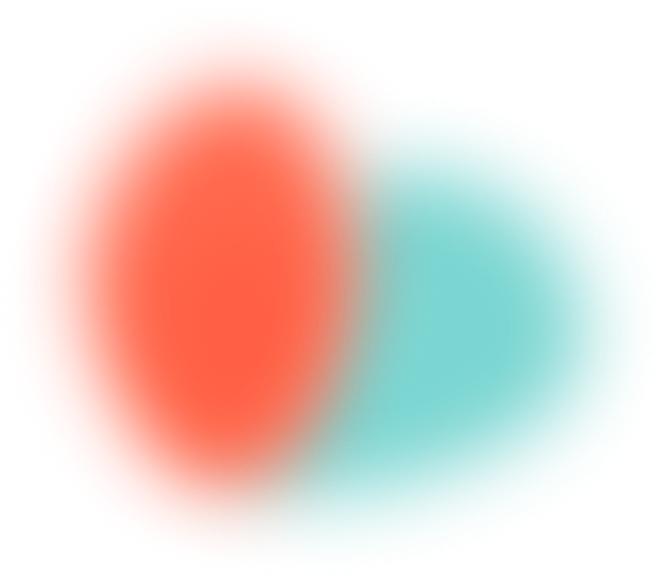 Gradient background with overlapping red and teal blurred circular shapes on black.