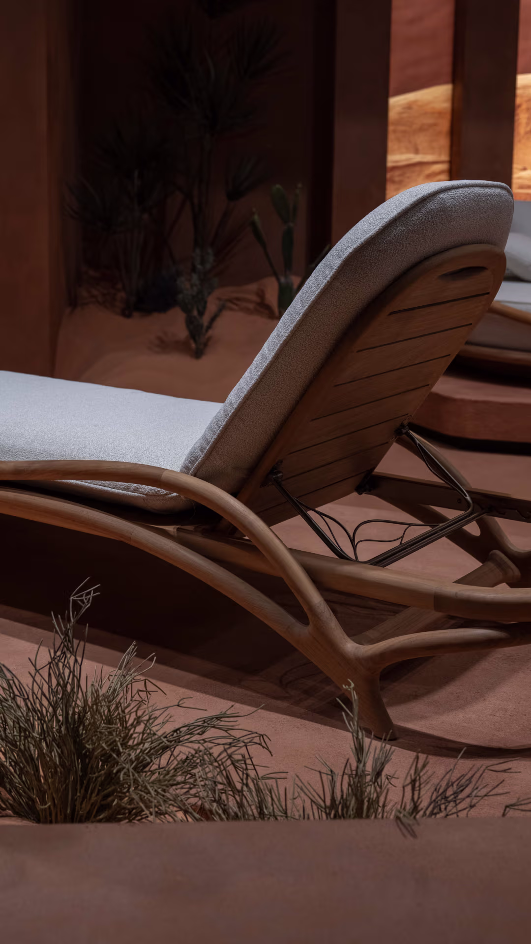 Solis daybed, cushion detail, in the desert pavilion.