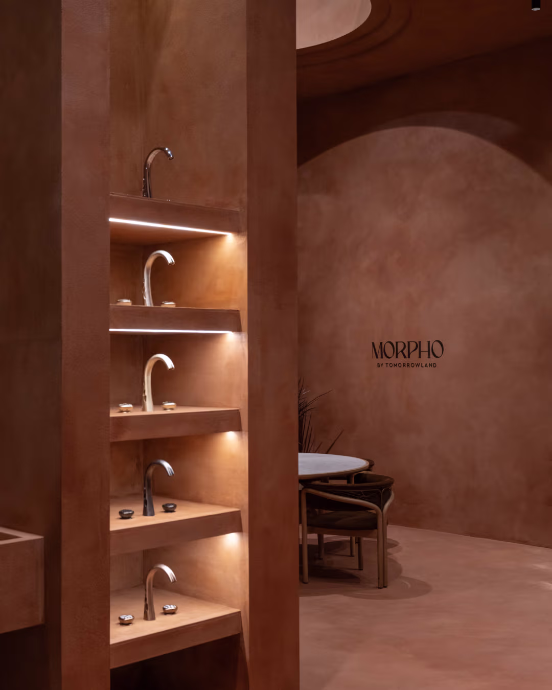 Mirari faucets on display in the Morpho showroom.