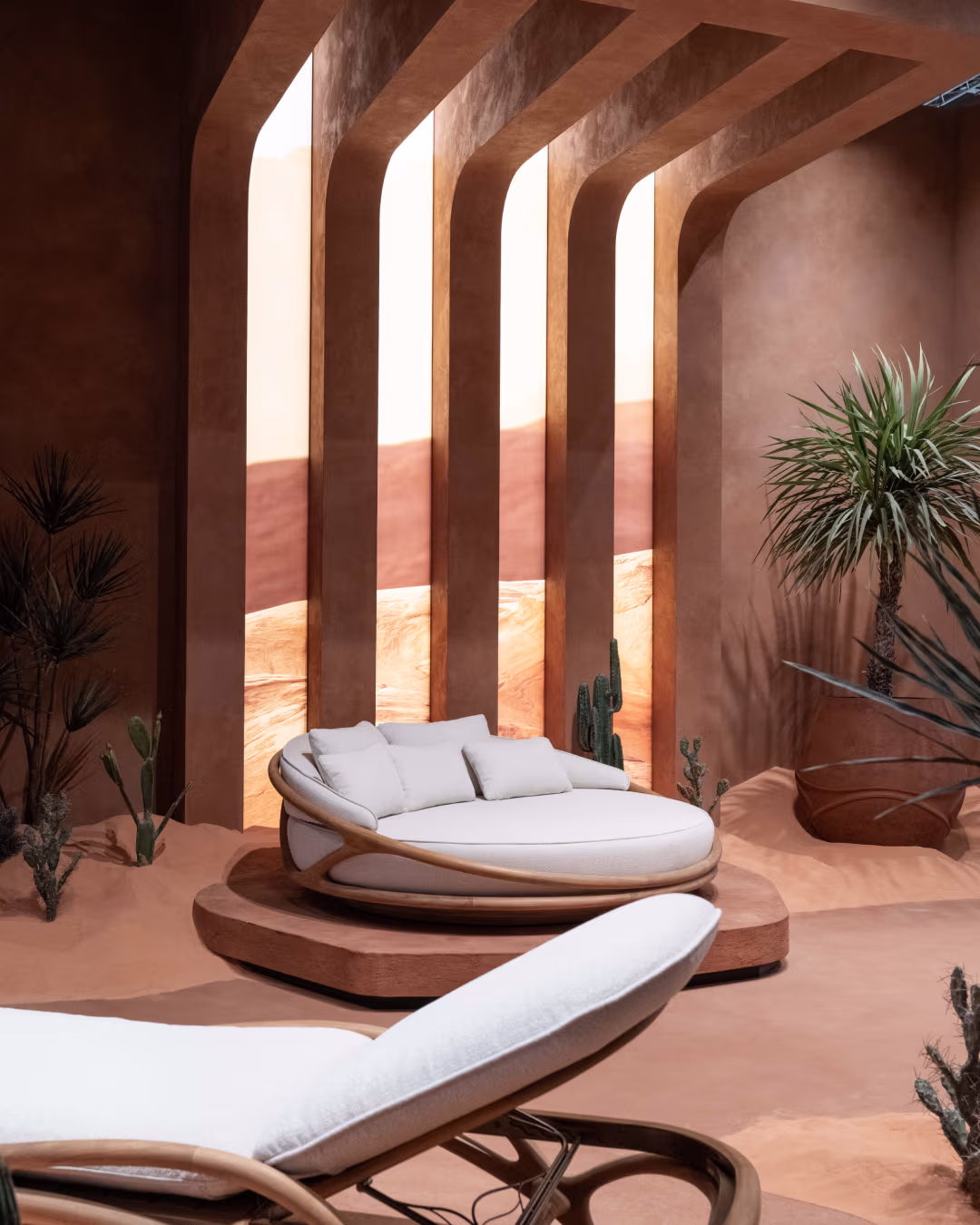 Solis daybed in a desert pavilion setting.