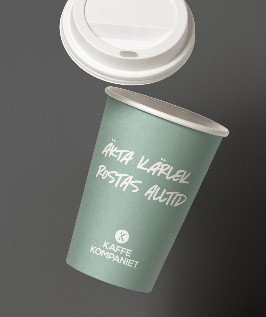 Kaffemugg med texten Äkta kärlek rostas alltid.
