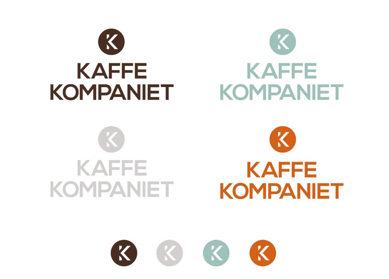 Kaffekompaniets logotyp i fyra färgvarianter.