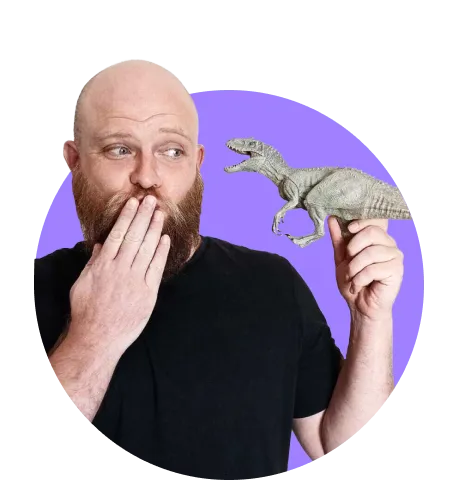 Michael Bouwer creative picture holding a dinosaur toy