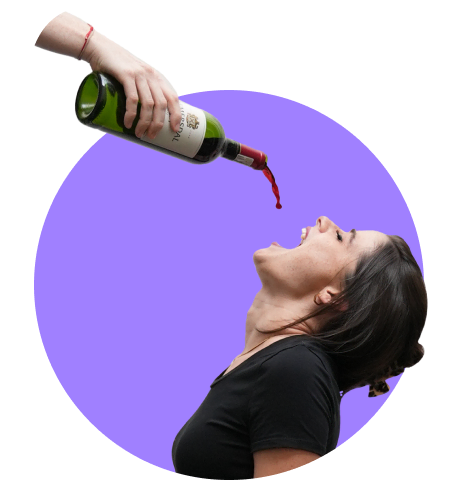 Erin Cloete creative picture receiving red wine from a bottle