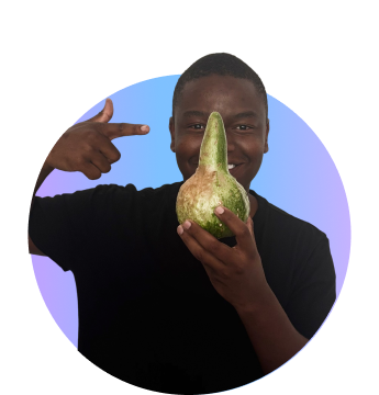 Man smiling with fruit in hand