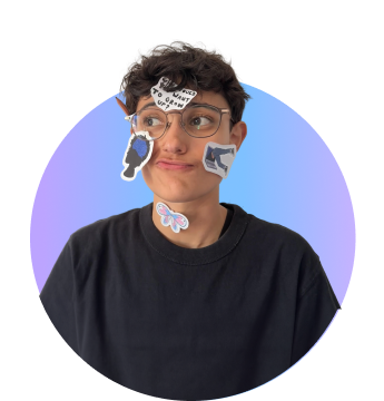 Person smiling with stickers