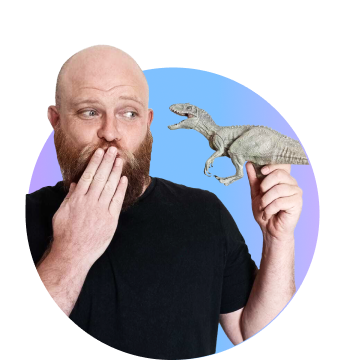 Michael Bouwer creative picture holding a dinosaur toy