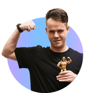 Ross Agiotis creative picture holding a little figure