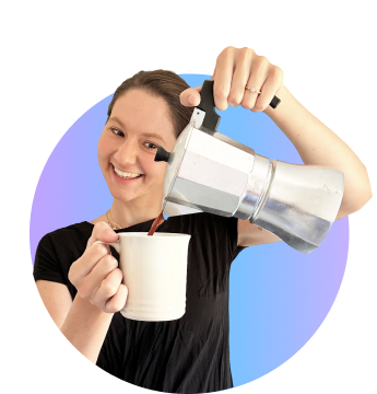 Woman with French-press smiling
