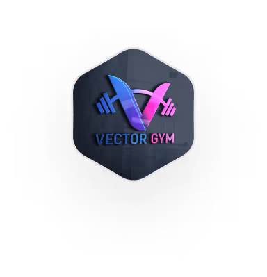 Vector Gym logo met blauwe en roze halters in zeshoekig ontwerp
