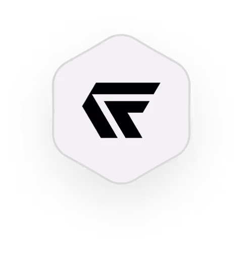 Zwart-wit logo met geometrisch F-ontwerp in zeshoekige vorm