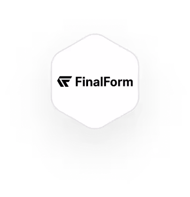 FinalForm logo in wit zeshoekig pictogram met zwarte letters