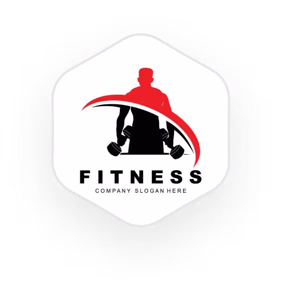 Fitness logo met silhouet van gespierde man met halters in rood en zwart