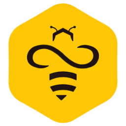 Gestileerde bij in geel en zwart, logo-ontwerp met zeshoekige achtergrond