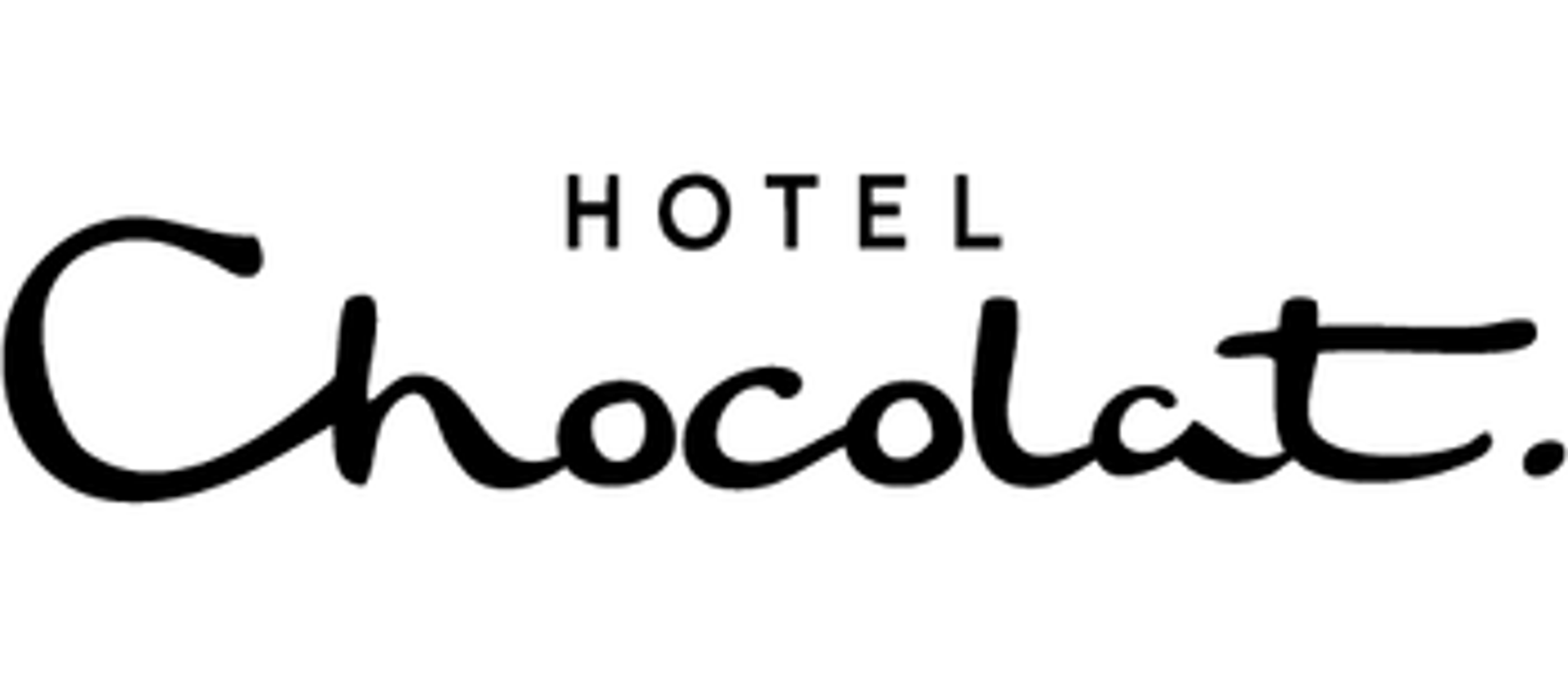Hotel Chocolat logo with a stylized cocoa pod above elegant text in brown and gold tones.