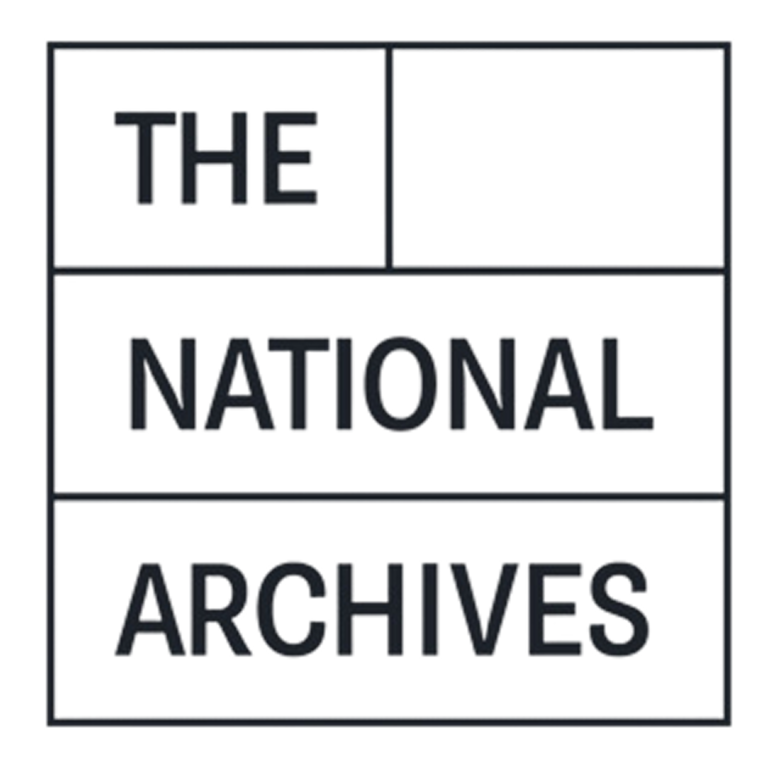 Black and white text logo reading THE NATIONAL ARCHIVES in three stacked sections.