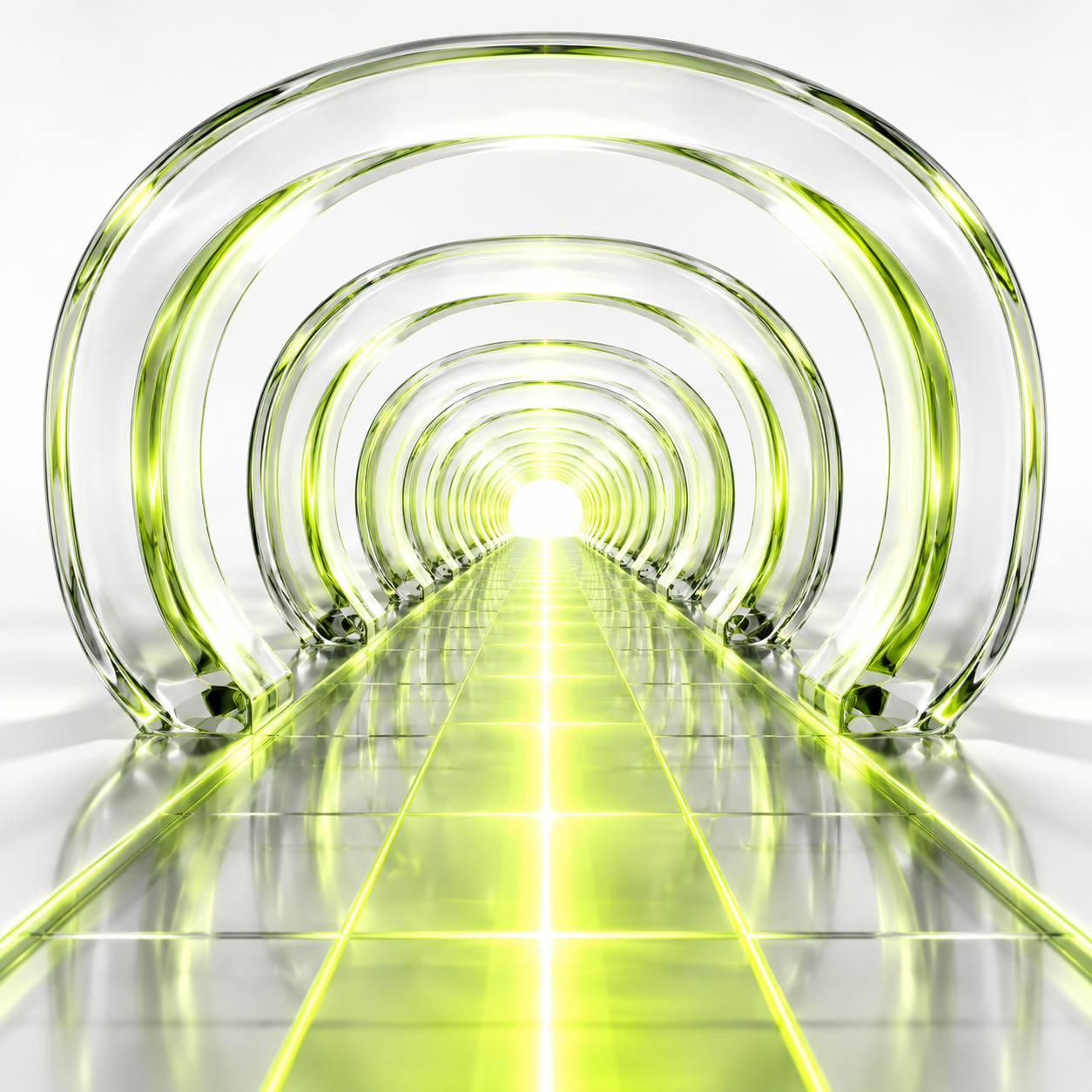 Abstract green and clear glass form representing people and workforce transformation