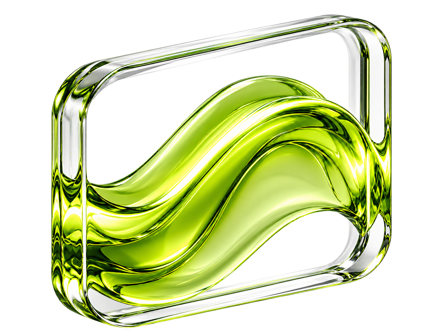 Abstract lime-green liquid glass form