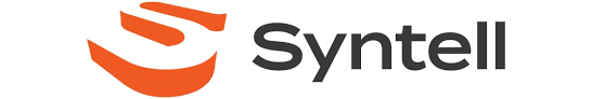 Syntell company logo with stylized orange S shape and black text.