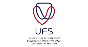 Logo of University of the Free State with overlapping blue and red heart shapes above UFS text.