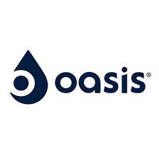 Oasis brand logo with a stylized water drop symbol and the word oasis in lowercase letters.