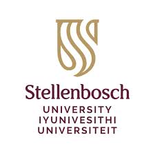 Stellenbosch University logo featuring stylized gold emblem and bilingual name text.