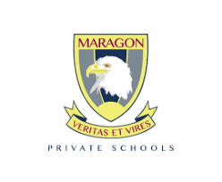 Maragon private schools emblem with eagle head and motto Veritas et Vires.
