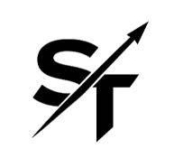 Stylized black letters S and T with an arrow crossing upward through them.
