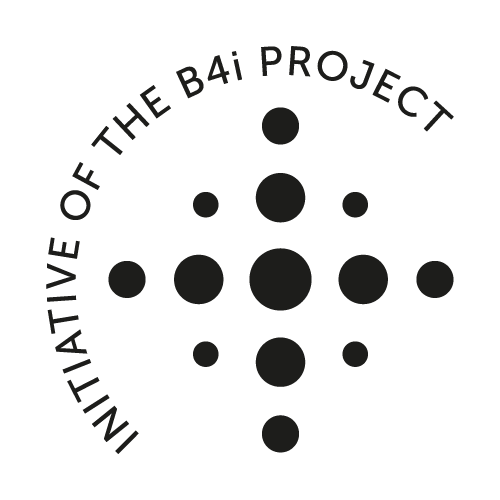 Black dots arranged in a cross pattern with text 'Initiative of the B4i Project' curving around.