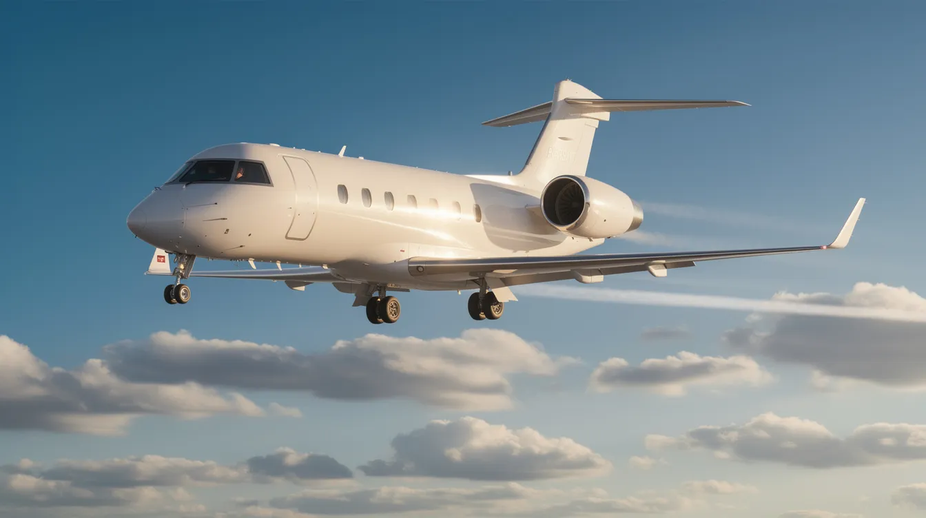 A sleek private jet is soaring through a clear blue sky, embodying the luxury and flexibility of private aviation. This image captures the essence of private flights, highlighting the ease of booking and the benefits of guaranteed availability for upcoming flights.
