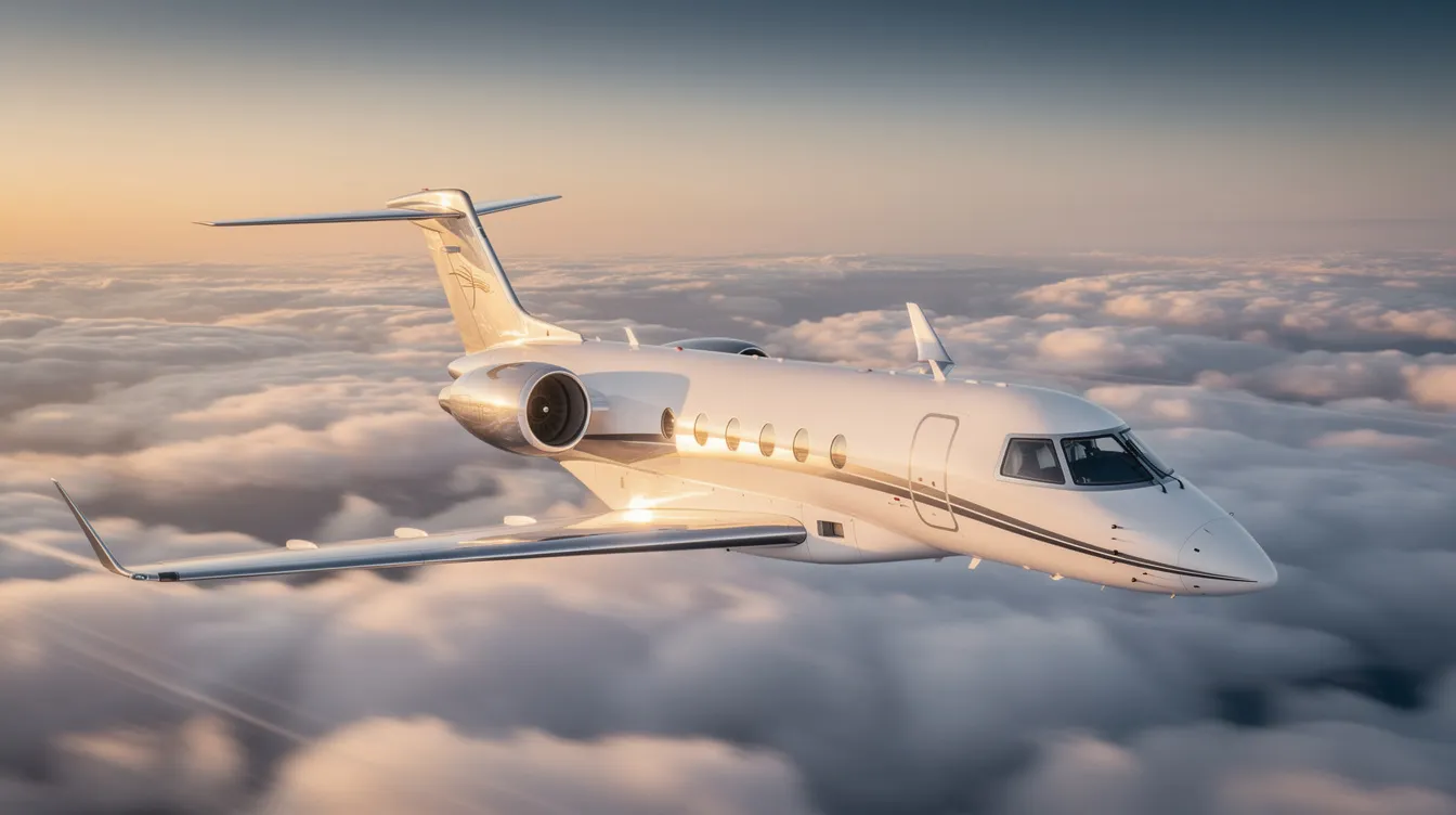 The image depicts a sleek private jet parked on a tarmac, symbolizing luxury and convenience in private aviation. This aircraft represents the ideal choice for travelers seeking personalized service and flexibility, often associated with jet card programs and fractional ownership options.