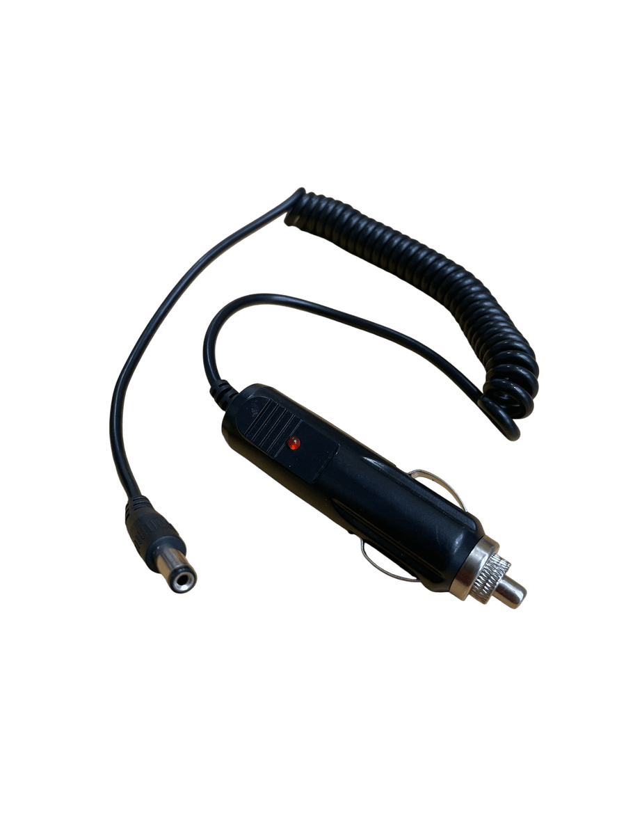 Pictured is an autocord auxiliary power charger photographed on a white background