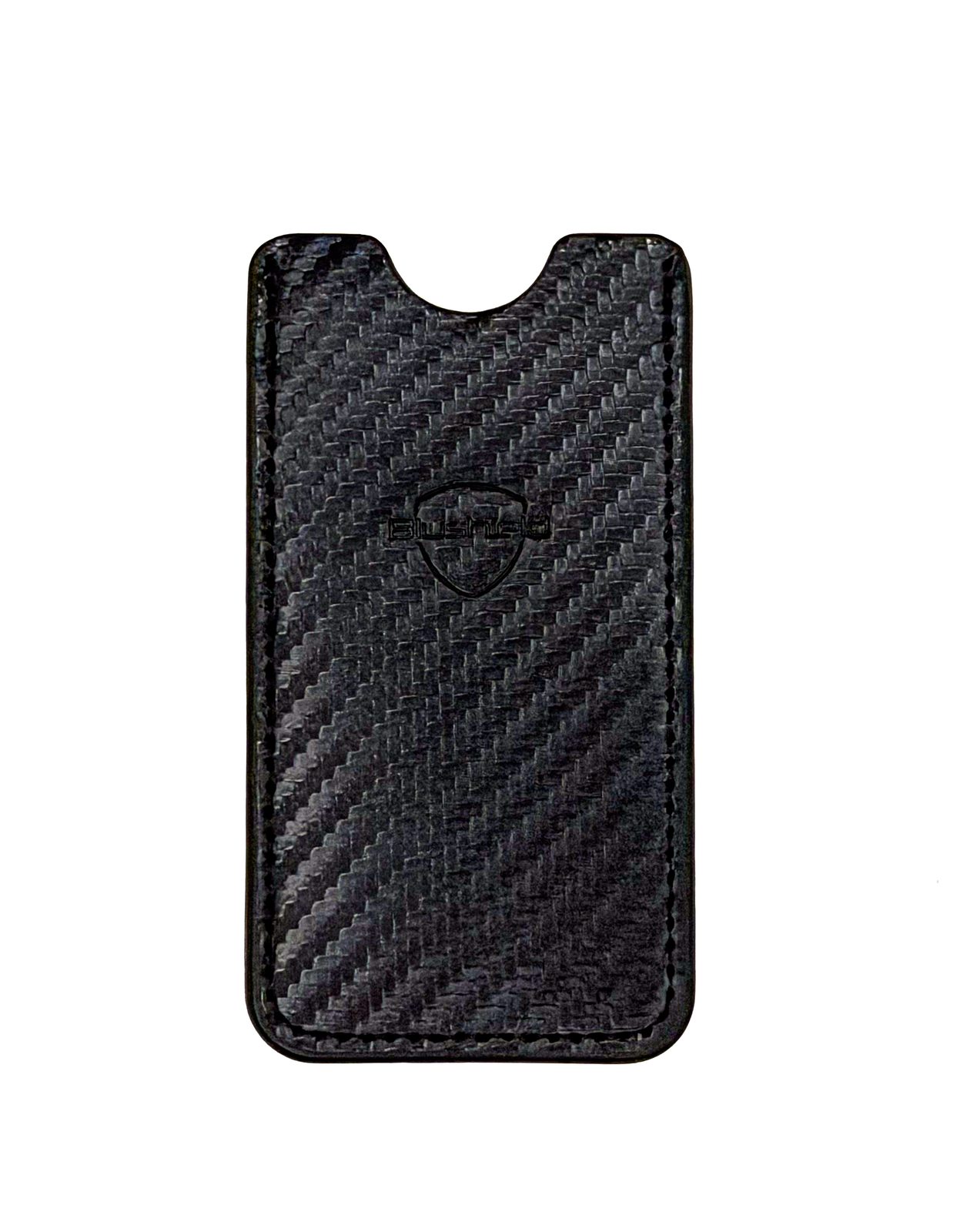 A close up of the black Blushield portable pouch photographed on a white background