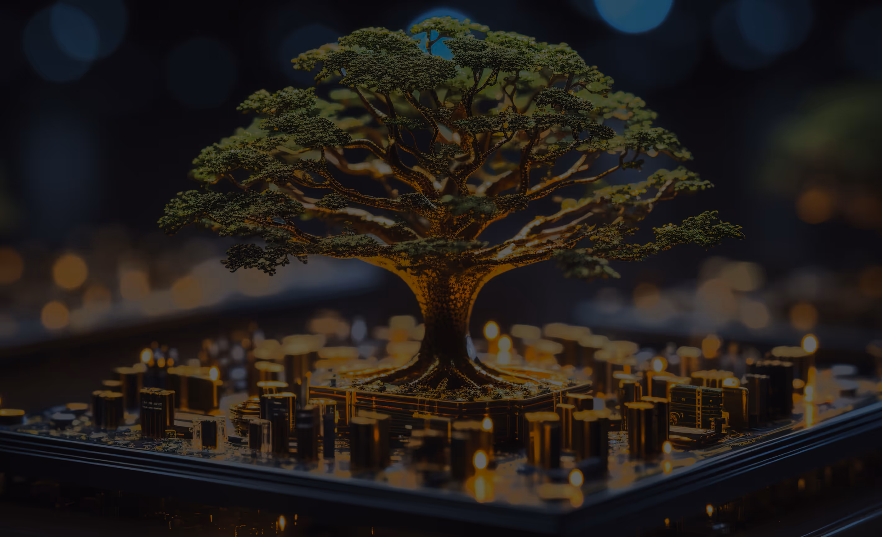 A tree growing from a computer circuit board