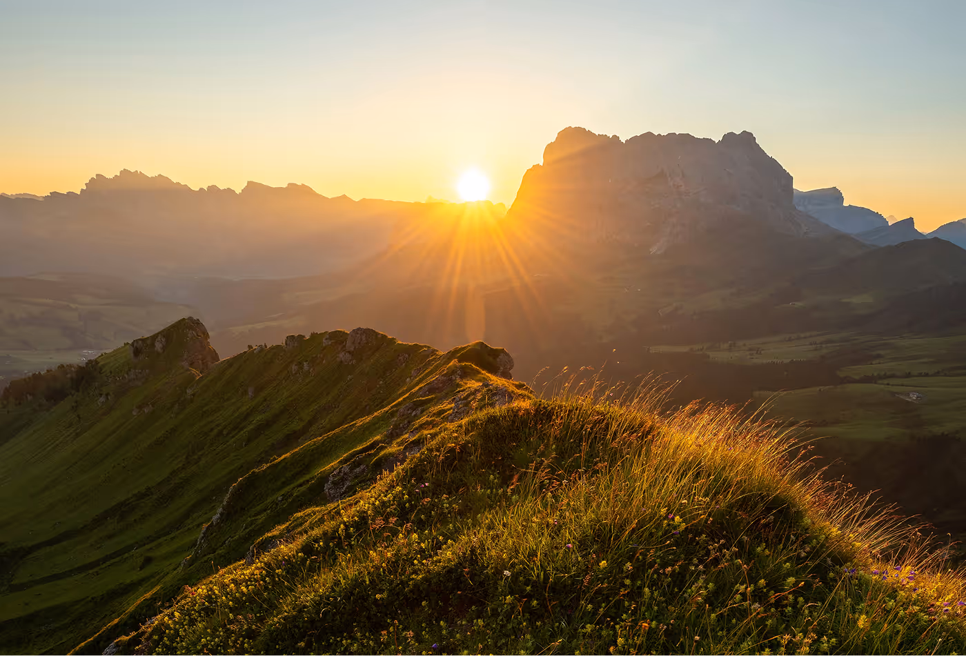 Sunrise over a mountain ridge