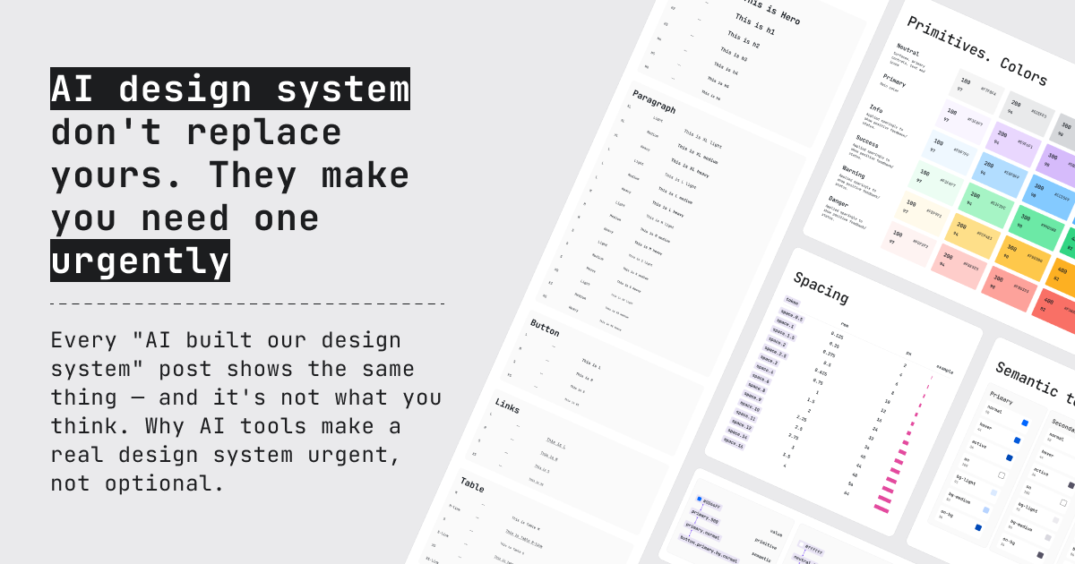 AI design system tools generating generic UI components — palette, buttons, badges, tab
