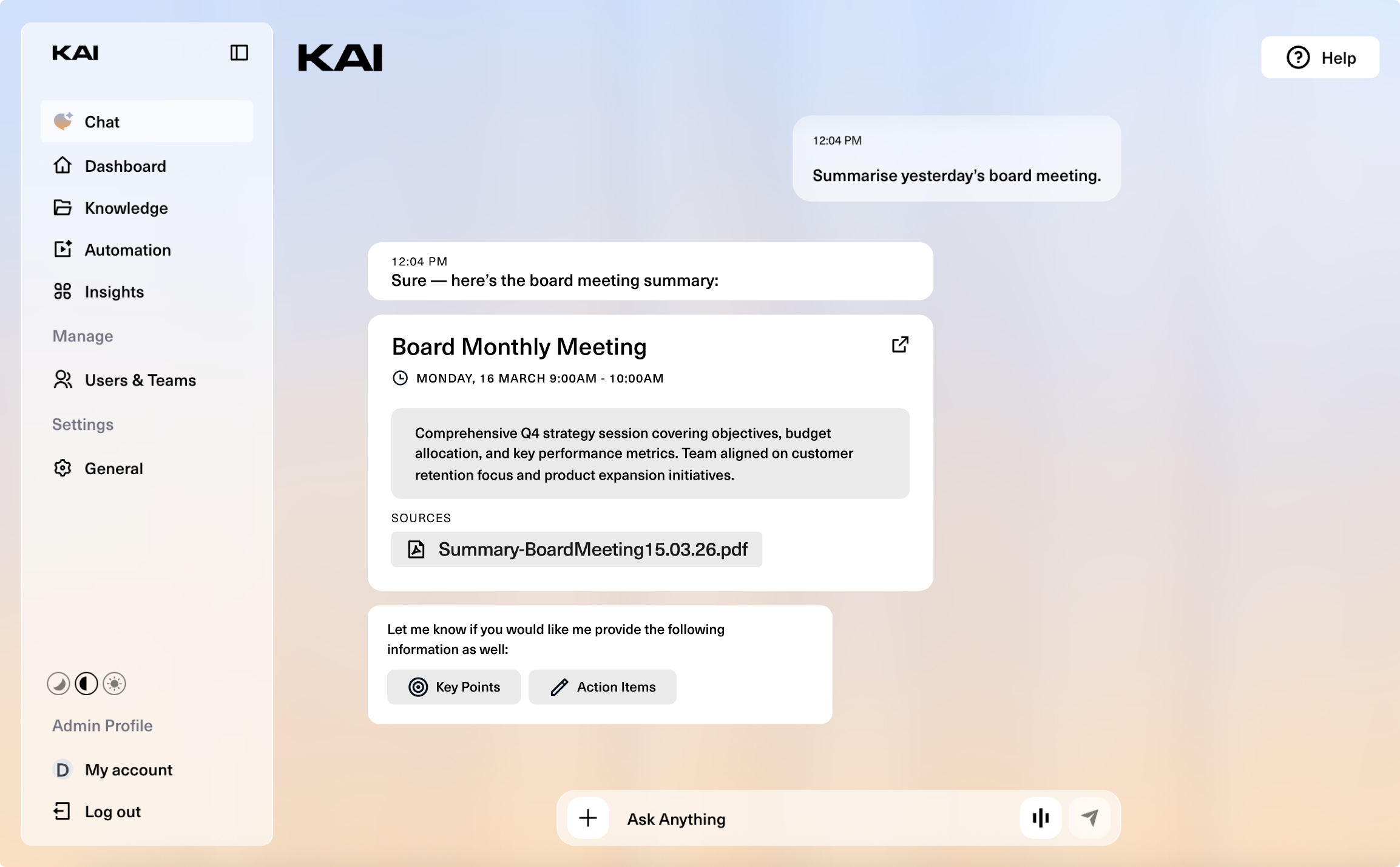KAI_4_Summarise yesterday’s board meeting