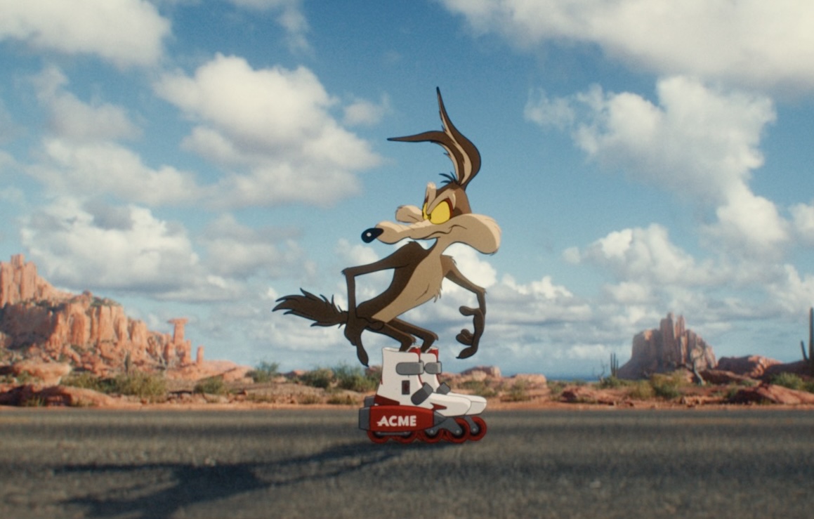 A still from the film 'Coyote vs Acme' shows Coyote about to use rocket-powered skates.