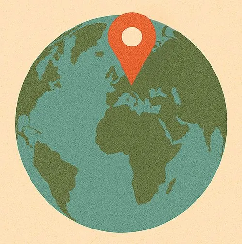Die Weltkugel mit einem Pin bei Österreich (Illustration)