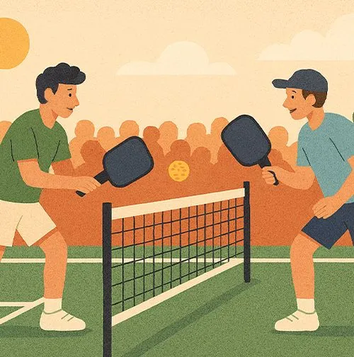 Zwei Spieler auf dem Pickleball-Court vor Zusehern (Illustration)