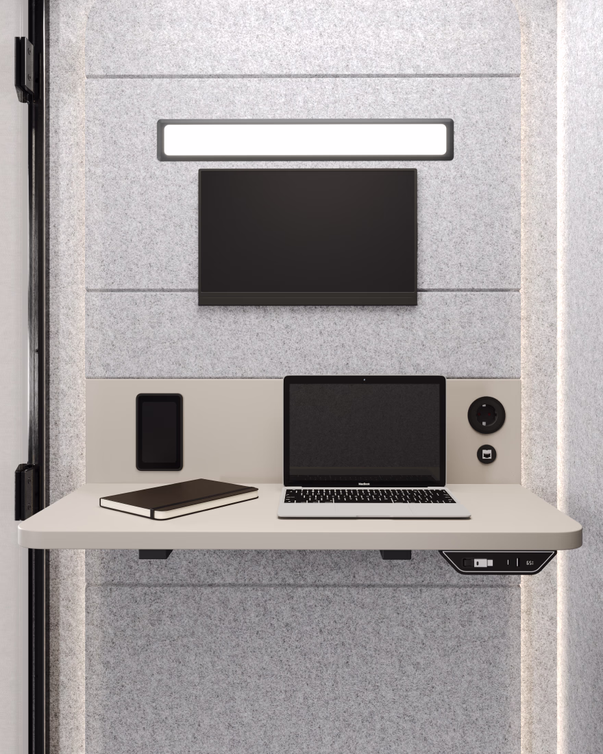 Lighting inside a Poddie work pod, set to 500 lux at desk level in neutral 4,000 K white