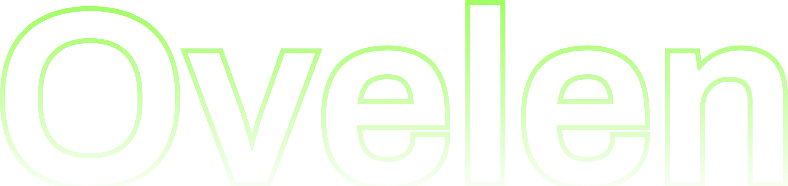 Ovelen wordmark logo outlined in light green on black background.