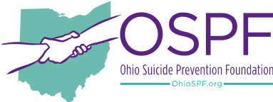 Ohio Suicide Prevention Foundation logo: illustration of two hands held over the state of Ohio