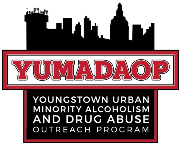 Youngstown Urban Minority Alcoholism Drug Abuse Outreach Program logo featuring a city scape