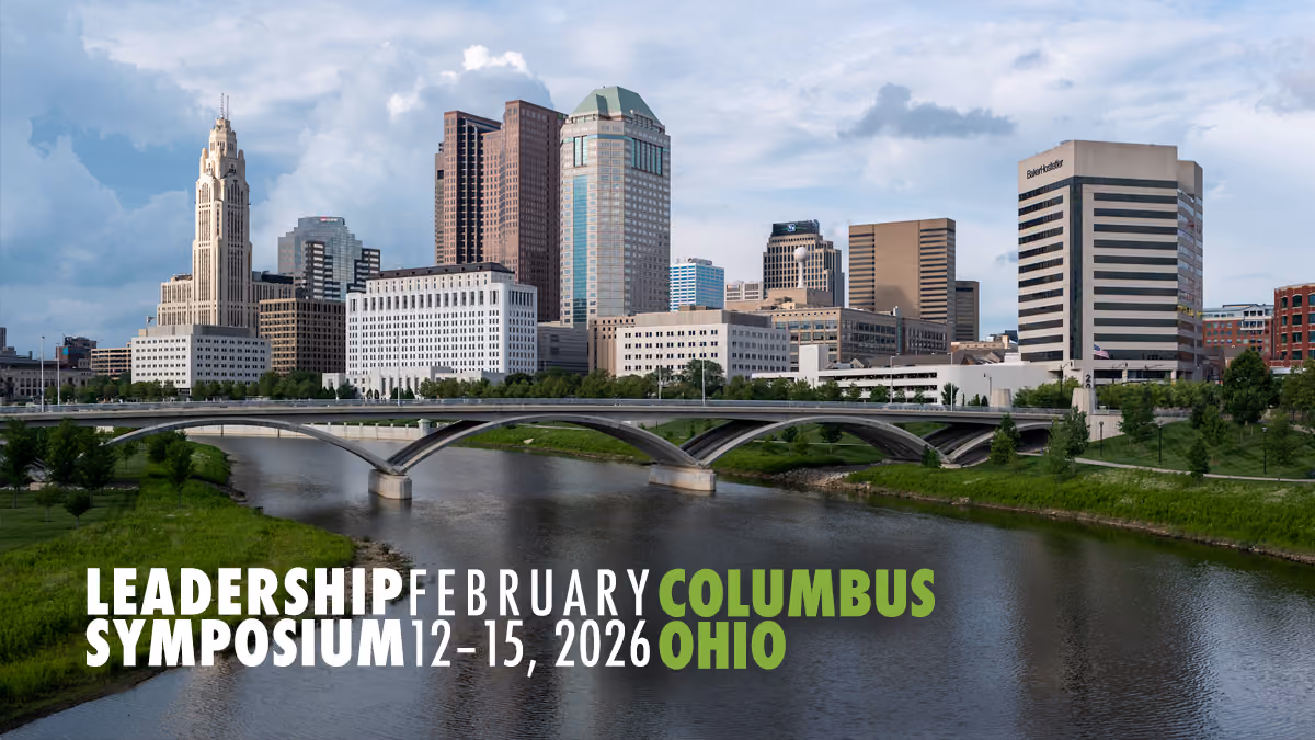 Image of Columbus with text: Leadership Symposium, February 12-15, Columbus, OH