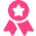 Pink award ribbon with a black star in the center.