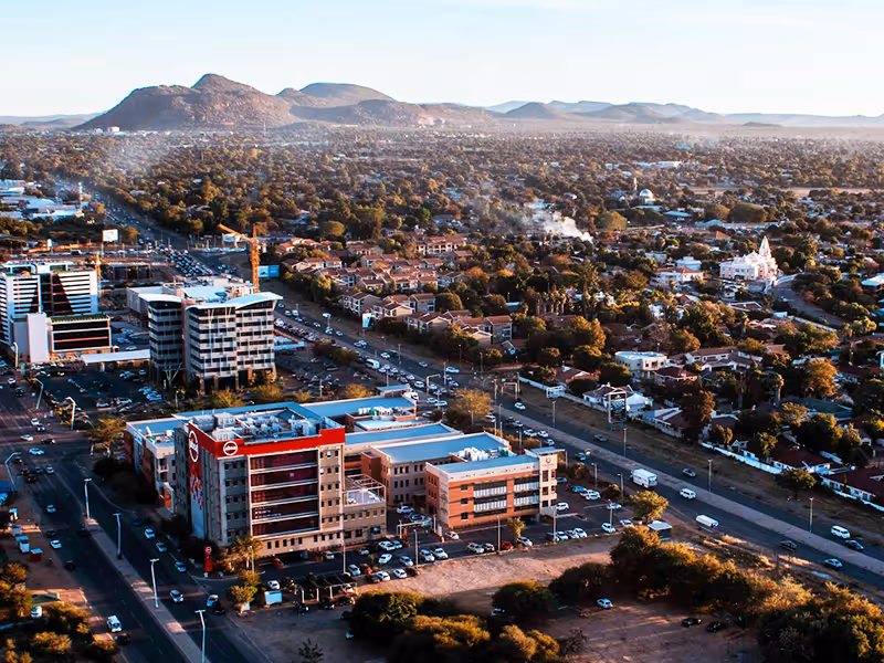 Overview of the Central Business District in Gaborone, the capital city of Botswana.