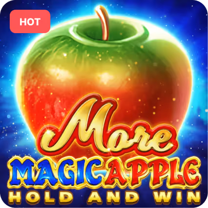 Illustration of a glowing red and green apple with the text 'More Magic Apple Hold and Win' and a red 'HOT' label.